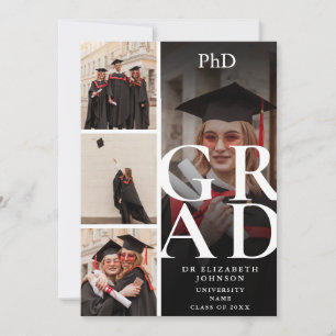 Modern Elegant 5 Photo PhD Degree Graduation Party Invitation