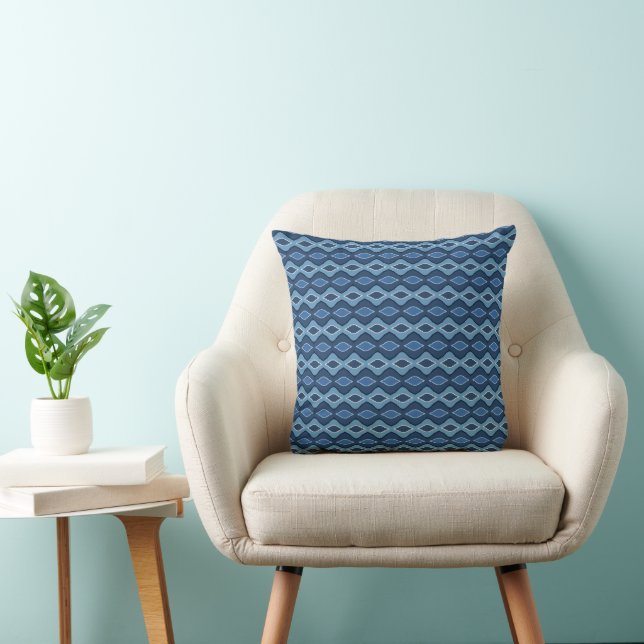 Modern Elegant Abstract Blue Jay Striped Pattern Throw Pillow (Chair)