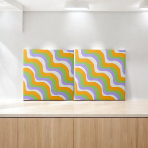 Modern Elegant Abstract Colorful Wavy Stripe Tile