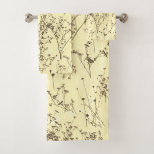 Modern Elegant Abstract Cream Beige Wildflowers Bath Towel Set