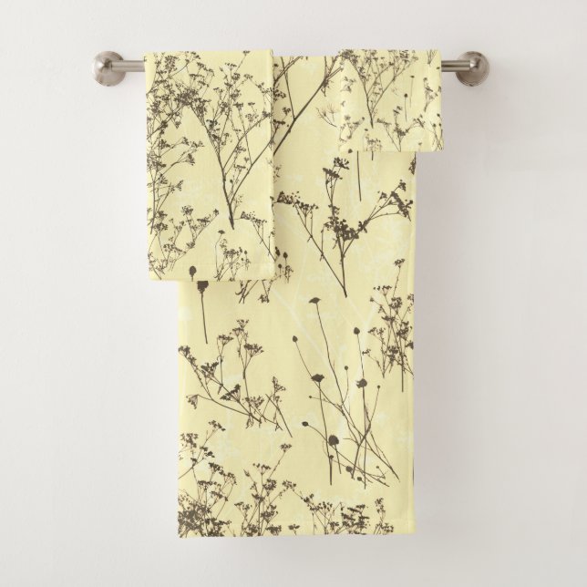 Modern Elegant Abstract Cream Beige Wildflowers  Bath Towel Set (Insitu)