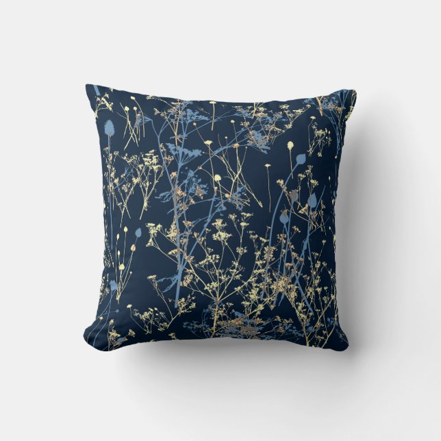 Modern Elegant Abstract Dark Navy Blue Yellow Throw Pillow (Front)