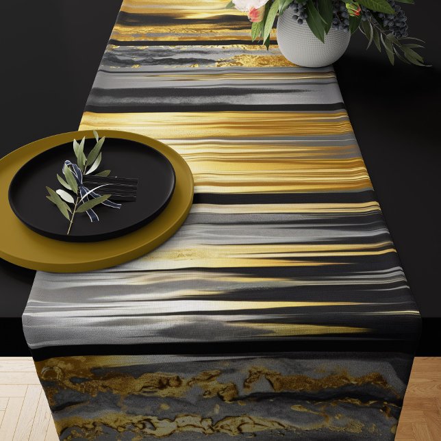 Modern & Elegant Abstract Grey, Black & Gold  Long Table Runner (Creator Uploaded)