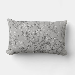 Modern Elegant Abstract Grey White Wildflowers Lumbar Pillow