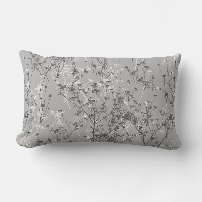 Modern Elegant Abstract Grey White Wildflowers  Lumbar Pillow (Front)