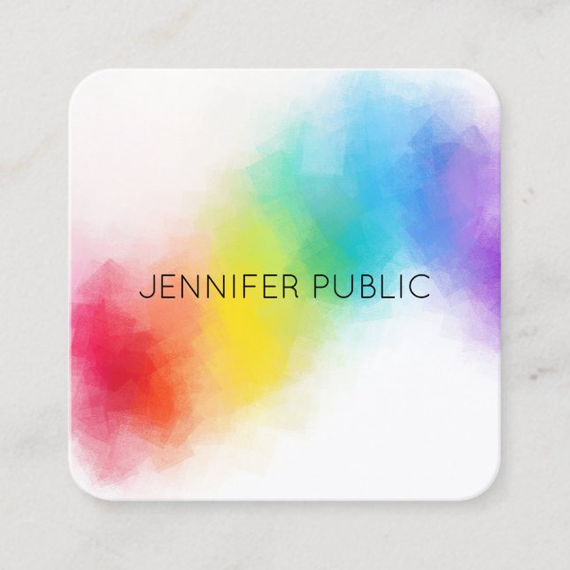 Modern Elegant Abstract Rainbow Colours Template Square Business Card (Front)