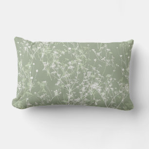 Modern Elegant Abstract Sage Green Floral Lumbar Pillow