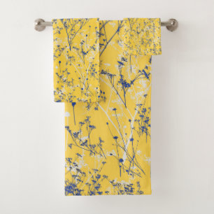 Modern Elegant Abstract Wildflowers Mustard Yellow Bath Towel Set