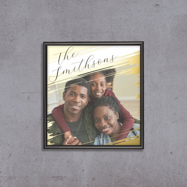 Modern Elegant Add Photo Family Portrait With Name Foil Prints (Creator Uploaded)