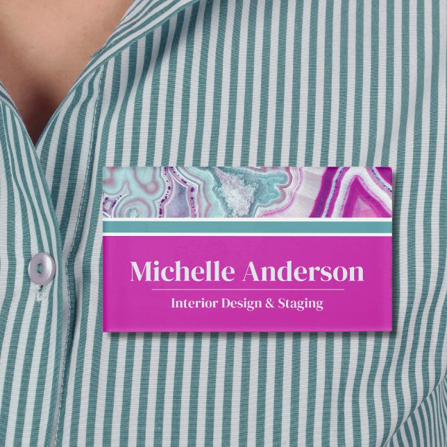 Modern Elegant Agate Stylish Name Tag (Modern Elegant Teal Magenta Agate Stone Stylish Name Tag)