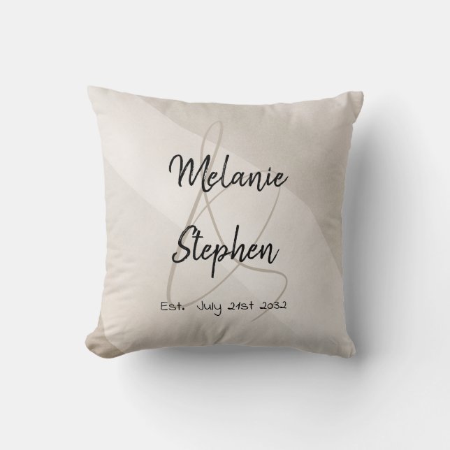 Modern Elegant Ampersand Couple Names Script Throw Pillow (Front)