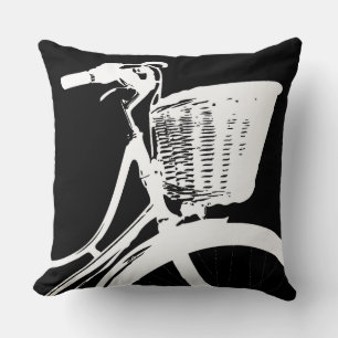 Modern Elegant and Trendy White on Black Bicycle Throw Pillow