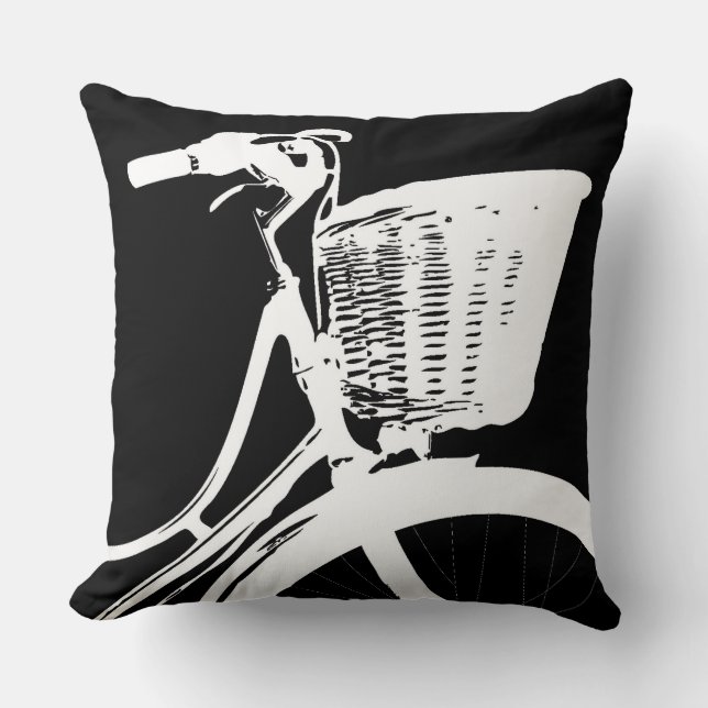 Modern Elegant and Trendy White on Black Bicycle Throw Pillow (Front)