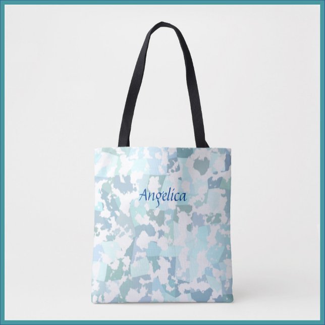 Modern Elegant Aqua Blue and White Geometric  Tote Bag (Creator Uploaded)