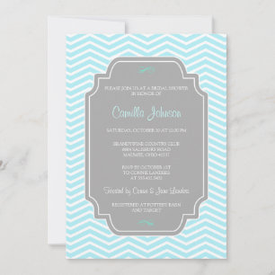 Modern Elegant Aqua Chevron Bridal Shower Invitation