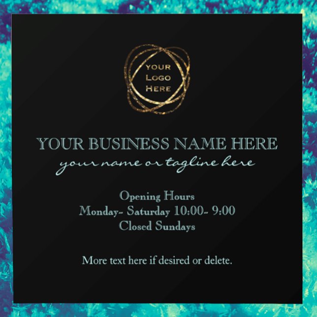 Modern Elegant Aqua Teal Custom Business Logo    Window Cling (Customize this window cling sign for your business, add your logo, personalize elegant script.)