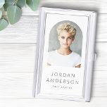 Modern elegant arch photo white business card holder<br><div class="desc">Modern business card case with your arch shaped photo,  name and title on a white background.</div>