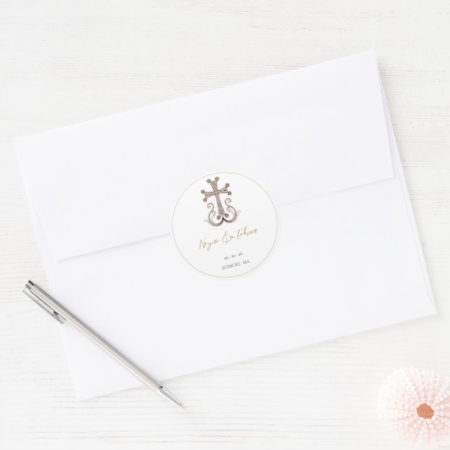 Modern Elegant Armenian Cross Wedding Classic Round Sticker (Envelope)