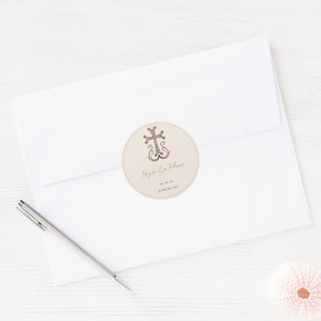 Modern Elegant Armenian Cross Wedding Classic Round Sticker (Envelope)
