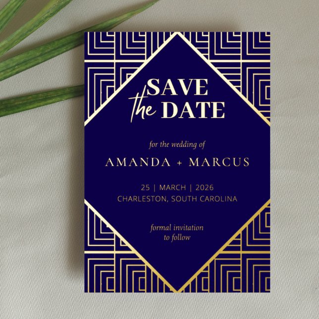 Modern Elegant Art Deco Geometric Save the Date (Creator Uploaded)