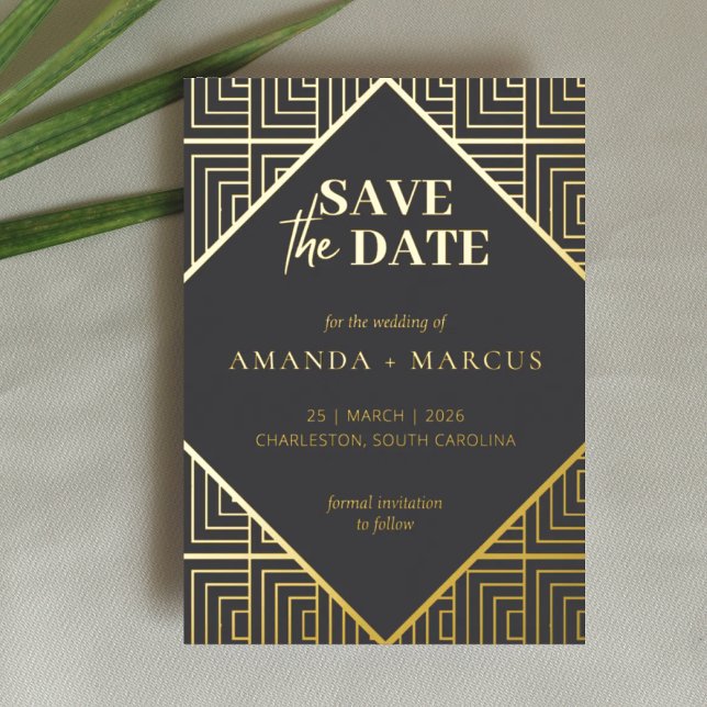 Modern Elegant Art Deco Geometric Save the Date (Creator Uploaded)