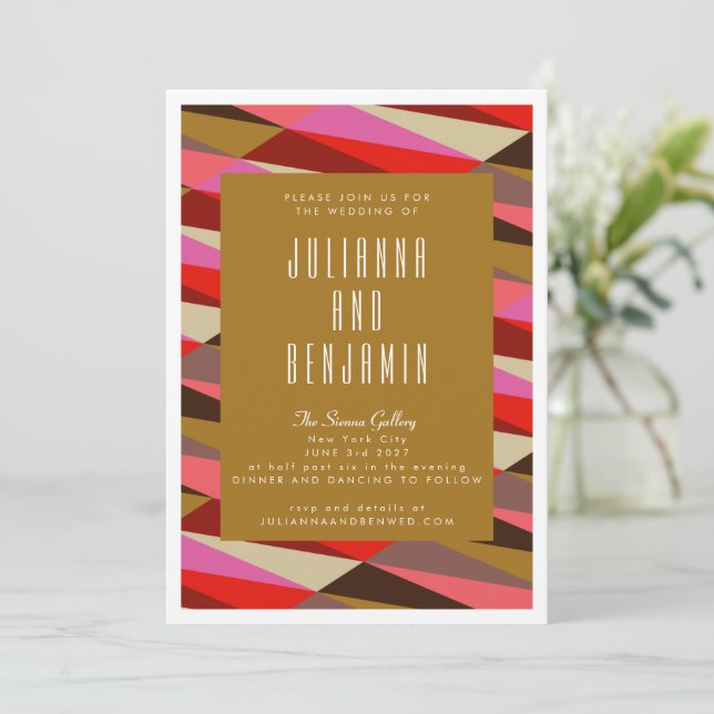 Modern Elegant Art Deco Geometric Wedding  Invitation (Standing Front)