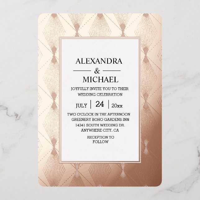 Modern Elegant Art Deco Wedding Foil Invitation (Front)