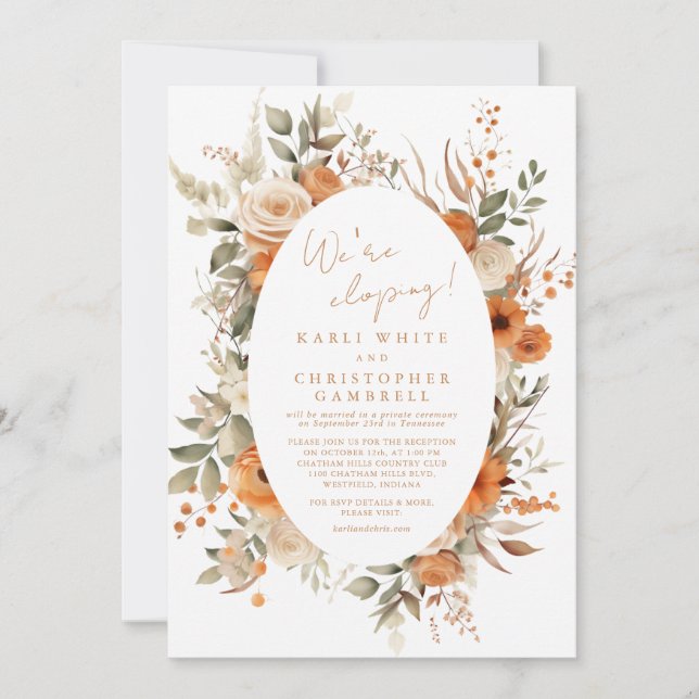 Modern Elegant Autumn Floral Elopement Reception Invitation (Front)