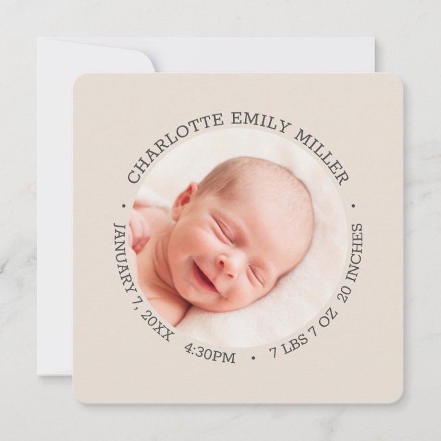 Modern Elegant Baby Birth Announcement Photo Card (Front)