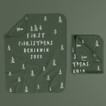 modern elegant baby first christmas baby blanket<br><div class="desc">Baby's First Christmas holiday design. Hand drawn christmas tree pattern with space for babies name,  year and photograph and other details on the back.
part of a collection.</div>