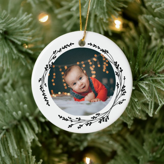 Modern Elegant Baby First Christmas Black White Ceramic Ornament (Tree)