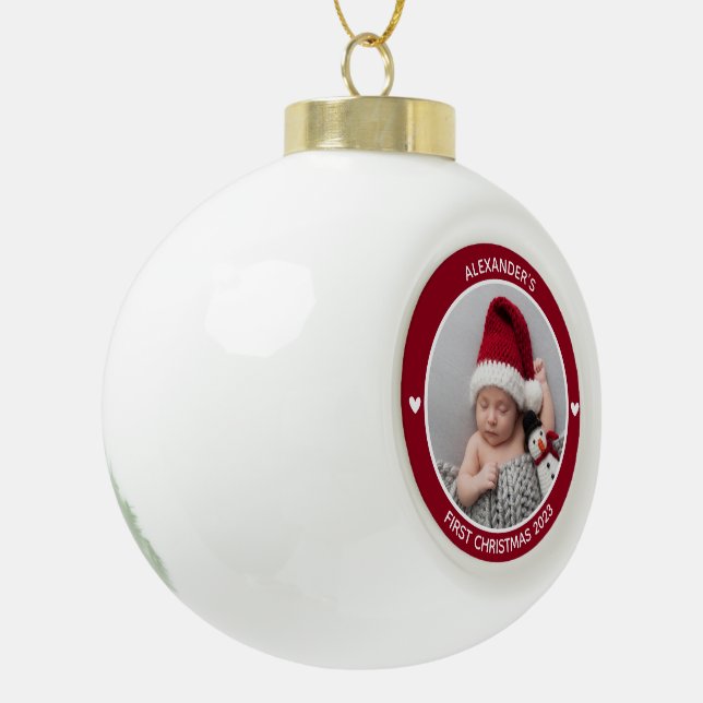 Modern Elegant Baby First Christmas Keepsake  Ceramic Ball Christmas Ornament (Left)