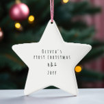 modern elegant baby first christmas natural ceramic ornament<br><div class="desc">Baby's First Christmas holiday design. Hand drawn christmas tree pattern with space for babies name. Part of a collection. Natural modern black and white colorway can be customized.</div>