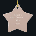 modern elegant baby first christmas natural ceramic ornament<br><div class="desc">Baby's First Christmas holiday design. Hand drawn christmas tree pattern with space for babies name. Part of a collection. Natural toffee colour can be customized.</div>