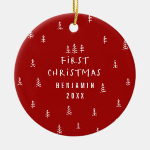 modern elegant baby first christmas red ceramic ornament