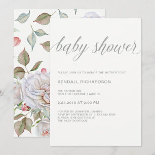 Modern Elegant Baby Shower Delicate Floral Back Invitation