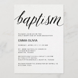 Modern Elegant Baptism Text on Watercolor Paper Invitation