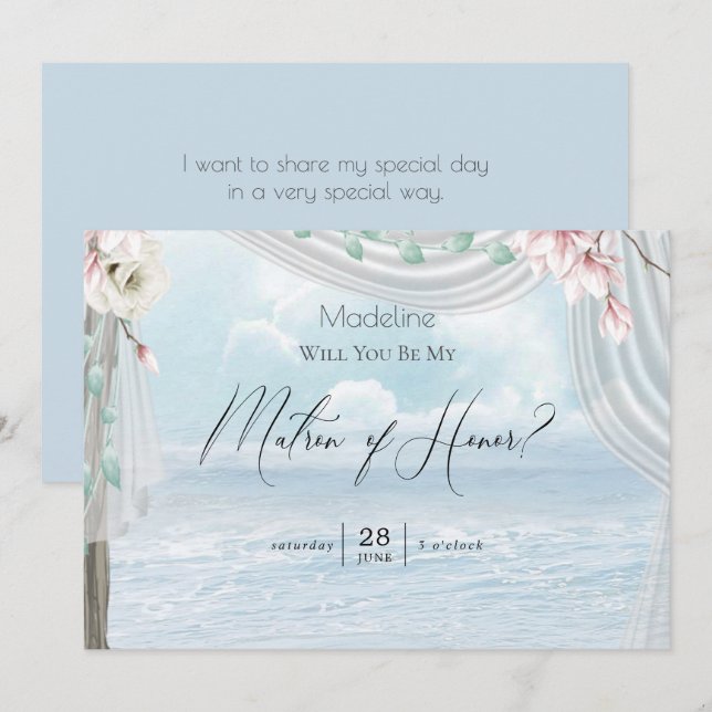 Modern Elegant Beach Arbor Be My Matron of Honour Invitation (Front/Back)