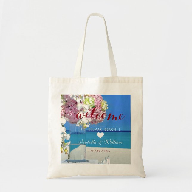 Modern Elegant Beach Wedding Welcome Favour Tote Bag (Front)