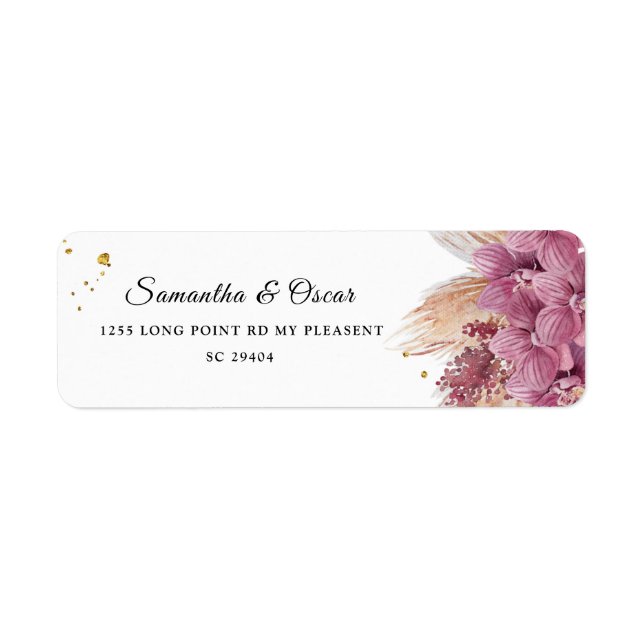 Modern Elegant Beauty Pink Orchid & Pampas & Gold  (Front)