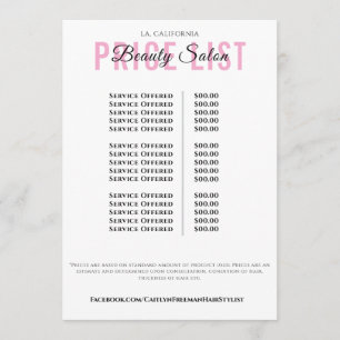 Modern Elegant Beauty Salon Price List Menu