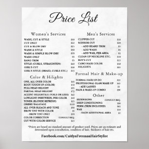 Modern Elegant Beauty Salon Price List Poster