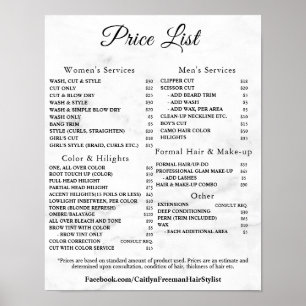 Modern Elegant Beauty Salon Price List Poster