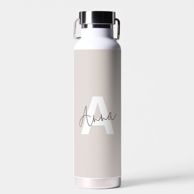 Modern Elegant Beige Monogram Custom Initial  Water Bottle (Front)