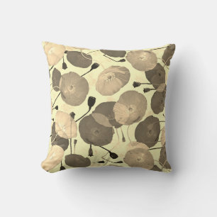 Modern Elegant Beige Poppy Floral Throw Pillow