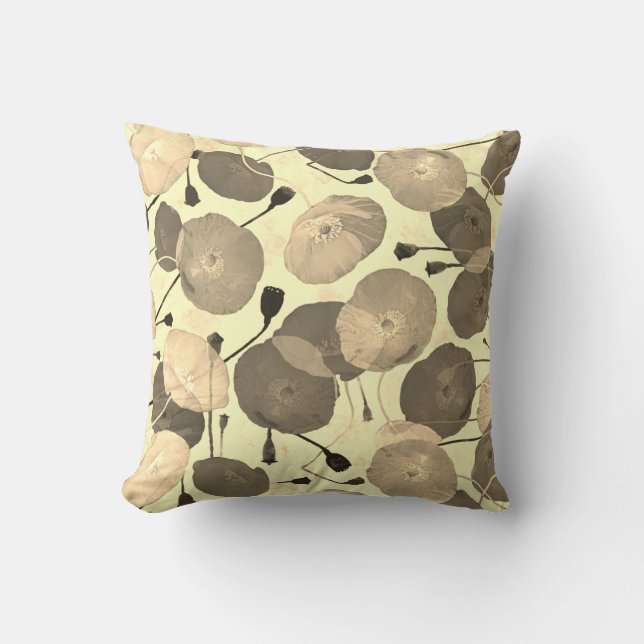 Modern Elegant Beige Poppy Floral Throw Pillow (Front)