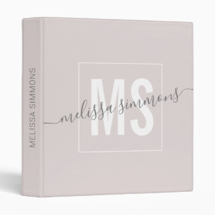 Modern elegant beige script name monogram binder