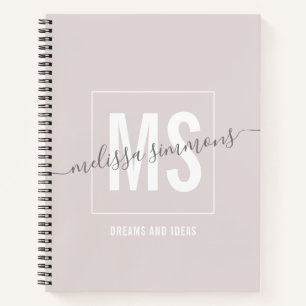 Modern elegant beige  script name monogram notebook