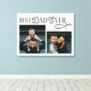 Modern Elegant Best Dad Ever 2 Photos Fathers Day Canvas Print