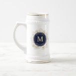 Modern Elegant Best Man Beer Stein<br><div class="desc">Elegant, modern, vintage, gold and navy blue monogrammed Groomsman Beer Stein, with monogram - initial and name.</div>